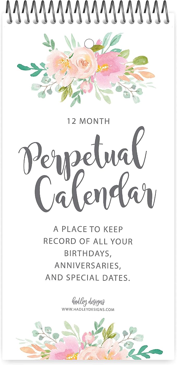 Hadley Designs Floral Perpetual Calendar for Birthdays and Anniversaries - Perpetual Birthday Calendar Wall Hanging, Birthday Calendars Book, Special Occasion Calendars, Celebration Tracker