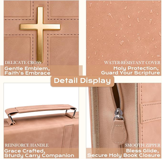 XKDOUS Bible Cover Case Leather Book Carrying Case Large Bible Bag Organizer with Cross, Handle, Pens, Tabs, Study Supplies Journaling Kit Father Day Christian Gifts for Dad, Mom, Men, Women