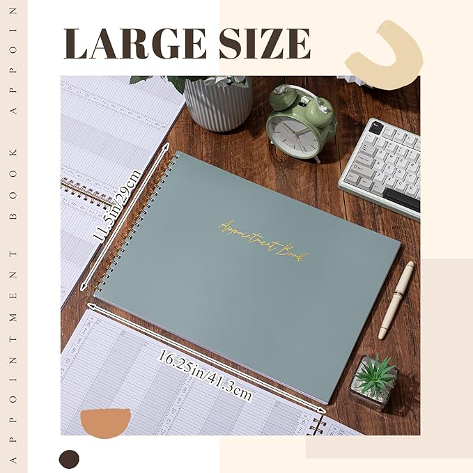 Maitys 2026-2027 Large 8 Column Salon Appointment Book for Hairstylist Spa Business, Hourly Planner 15 Minute Interval, 200 Pages Undated 6 Am 9 Pm Spiral Bound Checklist Planner(Green, Minimalist)