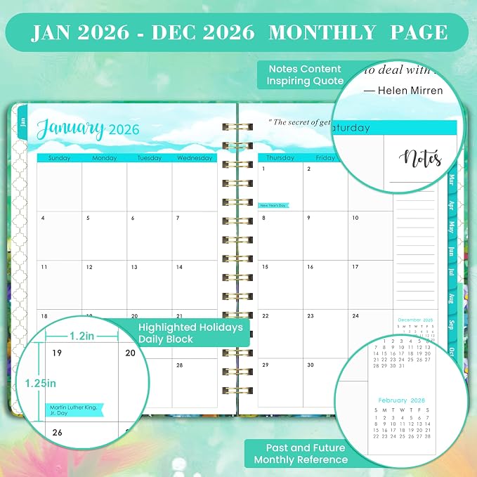 2026 Planner - Planner 2026 Weekly and Monthly, Jan 2026 - Dec 2026, 6.3’’ × 8.4’’, 12 Monthly Tabs, Hardcover, Elastic Closure, Inner Pocket