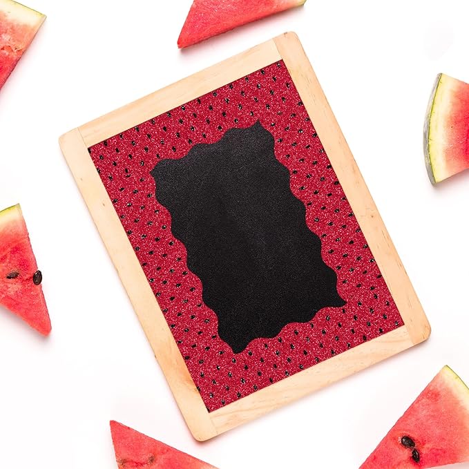 Whaline 69Ft Watermelon Bulletin Board Border Glitter Pink Red Green Watermelon Adhesive Border Trim for Summer Classroom Chalkboard Wall Decor