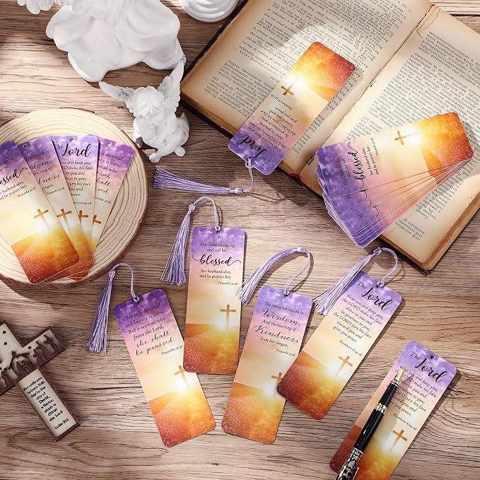 Chiisong 100 Sets Christian Bookmark for Women Bulk Religious Bible Verse Gift for Godmothers Day Christian Gift Inspirational Scripture Bookmarks with Tassel for Women Church Mom Mother