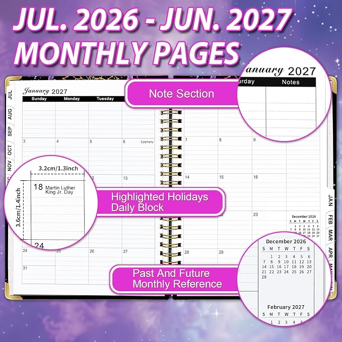 2026-2027 Weekly & Monthly Planner - Jul 2026 - Jun 2027, 6.3" X 8.5" Daily Planner Spiral Bound, Weekly Planners 2026 for Women Girls, Hardcover Agenda 2026-2027 Planner