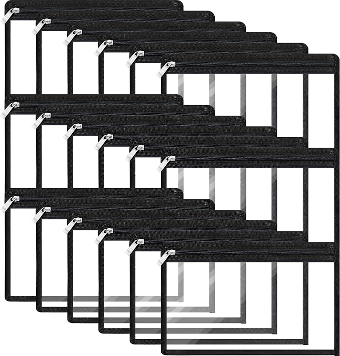 18 Pcs Clear Zipper Pouches, PVC Waterproof Cosmetic Organizer Bags, Document and File Storage Envelopes for Home and Office Supplies (7 x 11.4 inch)