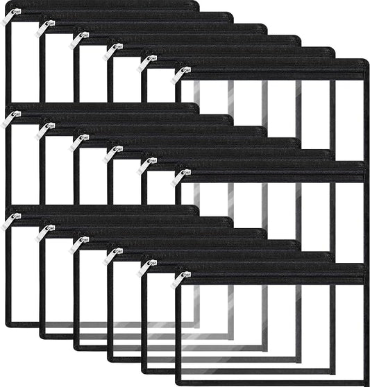 18 Pcs Clear Zipper Pouches, PVC Waterproof Cosmetic Organizer Bags, Document and File Storage Envelopes for Home and Office Supplies (7 x 11.4 inch)