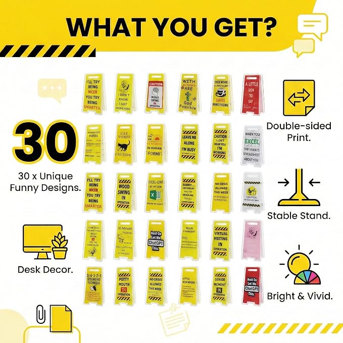 30 Pcs Office Note Holder Clips, Mini Acrylic Yellow Desk Signs Decor Gift for Colleague Leader Employee Birthday