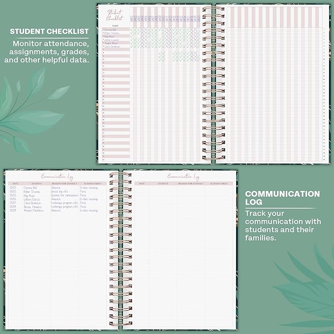 PLANBERRY Teacher Planner – Undated School Year Plan Book for Teachers with Calendars & Lesson Plans – Planner for Classroom Organization & Homeschool – 8”x10.5” Hardcover (Green Pastures)