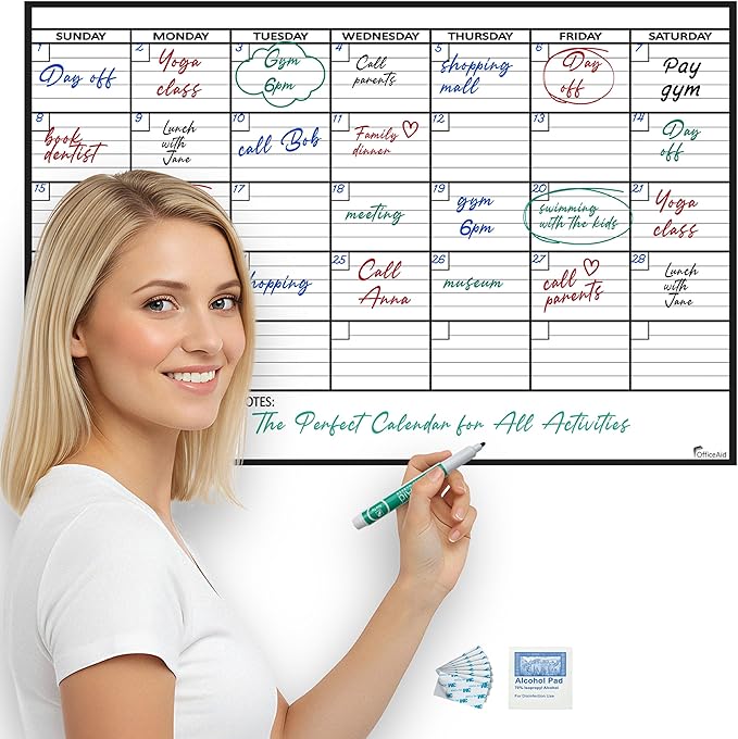 Small Dry Erase Calendar for Wall, 17x26, Small Wall Calendar Dry Erase, White Board for Office, Home & School, Erasable Whiteboard, Monthly Undated Reusable White Board Planner
