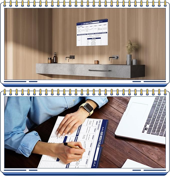 Fulmoon 2 Pcs 52 Sheets Weekly Planner 13 x 17'' Family Planner Spiral Weekly Calendar Habit Tracker Calendar Family Meal for Wall Planning Organizing Goals Tasks Chores(Classic)