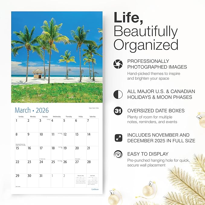 RED EMBER Select - Untamed & Scenic Caribbean 2026 Wall Calendar 12 Month | 12" x 24" Open | Thick & Sturdy Paper | Giftable | Tropical Islands Nature Travel Beach Calendar 2026