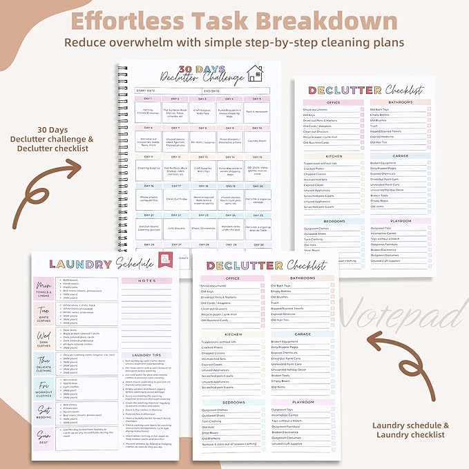 PGJ ADHD Cleaning Planner for Adults – Undated Daily, Weekly & Monthly Cleaning Schedule & Checklist – Household Chores Organizer Notebook for Home Management, Routine Tracking Family Cleaning Tasks
