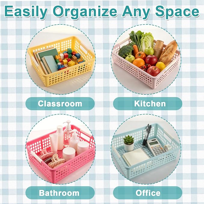 12 PCS Plastic Classroom Turn in Paper Trays Storage Bin Basket Organizers Holds 4A Paper File for School Teacher Supplies Classroom Office Home Organization and Storage Tray (Macarons)