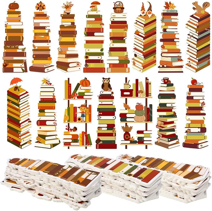 Kolldenn 150 Pcs Book Tracker Bookmarks Bulk 6.3 x 1.97 Inch Bookshelf Love to Read Bookmarks Paper Tracking Double Sided Reading Page Markers for Back to School Reading Lover(Fall)