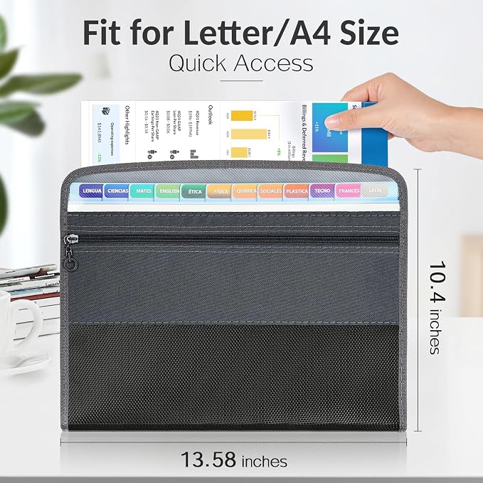 Sooez Accordion File Organizer with Safe Zipper, 12 Pocket Expanding File Folder with Front Pencil Pouch, Portable Monthly Paper Bill Tax Receipt Organizer, School Office Supplies, Letter Size, Teal