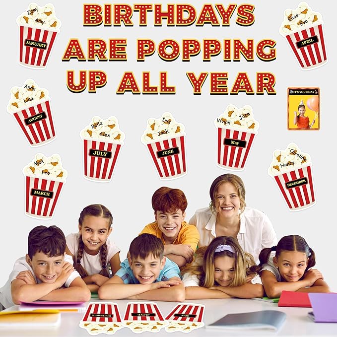 Loneliness 66PCS Popcorn Birthday Bulletin Board Set Classroom Decorations Popcorn DIY Photo Crafts Cutouts for Students Kindergarten Classroom Office Wall Back to School Decor Carnival Party Supplies
