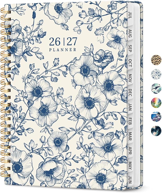 Planner 2026–2027, Weekly & Monthly Academic Organizer for School Year, Jul 2026–Jun 2027, Hardcover Planner with Tabs, Back to School Essential, 6.3" x 8.5", Porcelain Bloom