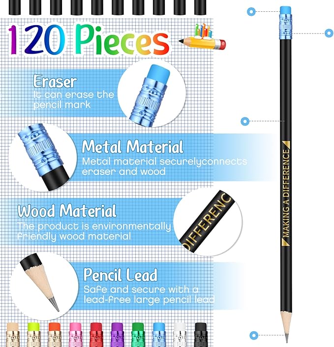 Eersida 120pcs Color Changing Mood Pencils Fun Pencils Bulk for Kids Students Motivational Pencil 2B Assorted Thermochromic Pencil with Eraser (Positive)