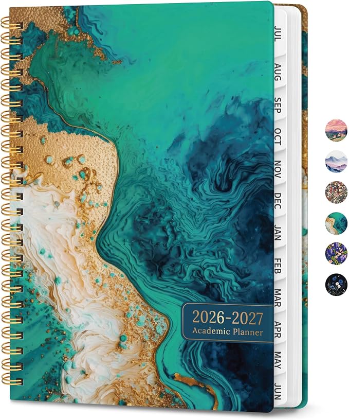 Planner 2026-2027, Monthly and Weekly Academic Planner July 2026 - June 2027, Hardcover Student Teacher Planning Agenda Calendar Book with Tabs, Perfect for Office School Supplies, A4 (8.5" x 11") - Emerald Shores