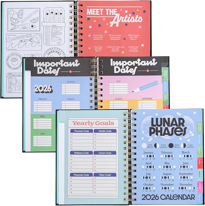 ban.do 12-Month Medium Daily and Weekly Planner Dated January 2026 - December 2026, Hard Cover Self Care Journal, Spiral Agenda with Monthly Calendar, Stickers, Art & Bonus Pages (Thrilled to Be Here)