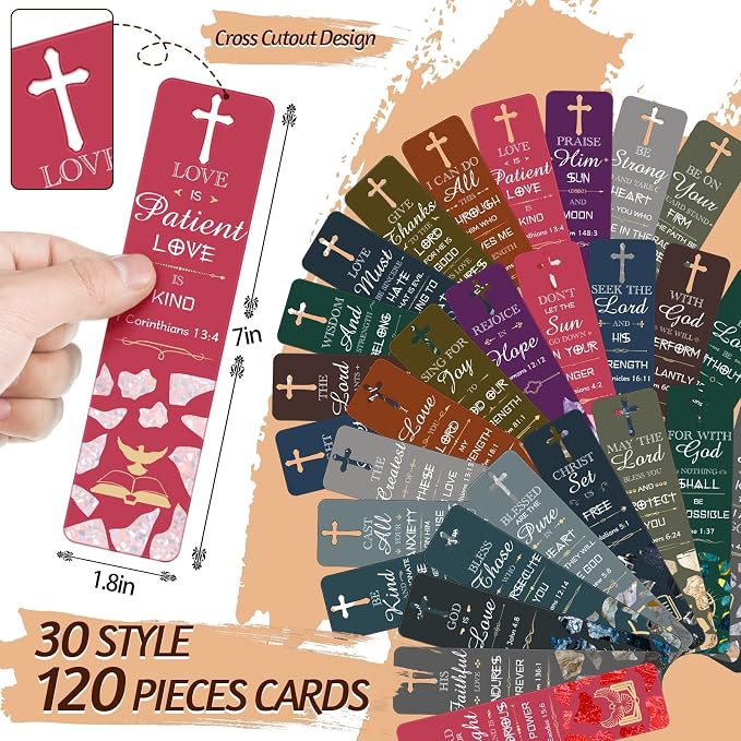 Epakh 120 Pieces Bible Verses Bookmarks with Hollow Cross Christian Gift for Church Inspirational Religious Bookmarks Gifts Reading Reward Scripture, 30 Style(Marble Style)