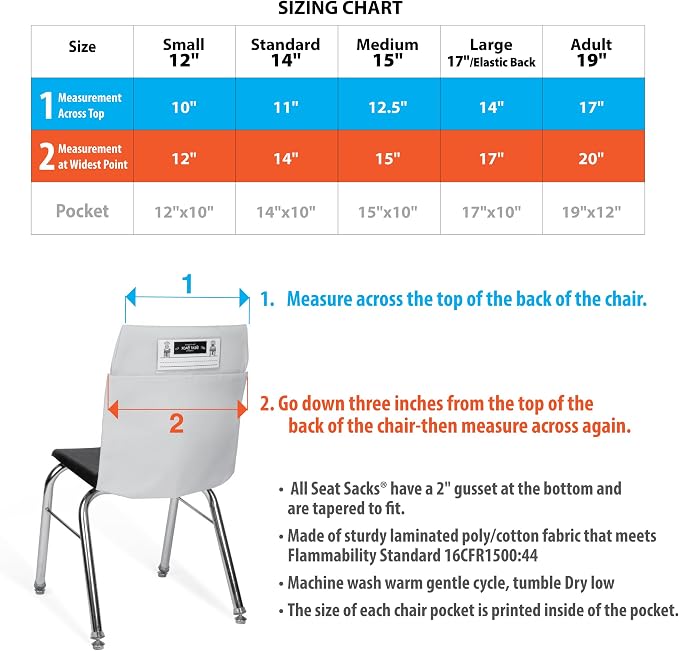 Seat Sack Extra Large Chair Storage Pocket - 19 Inches, Green - Perfect Organizer for Classroom Chairs, Durable and Spacious Chair Pocket for Storage and Organization