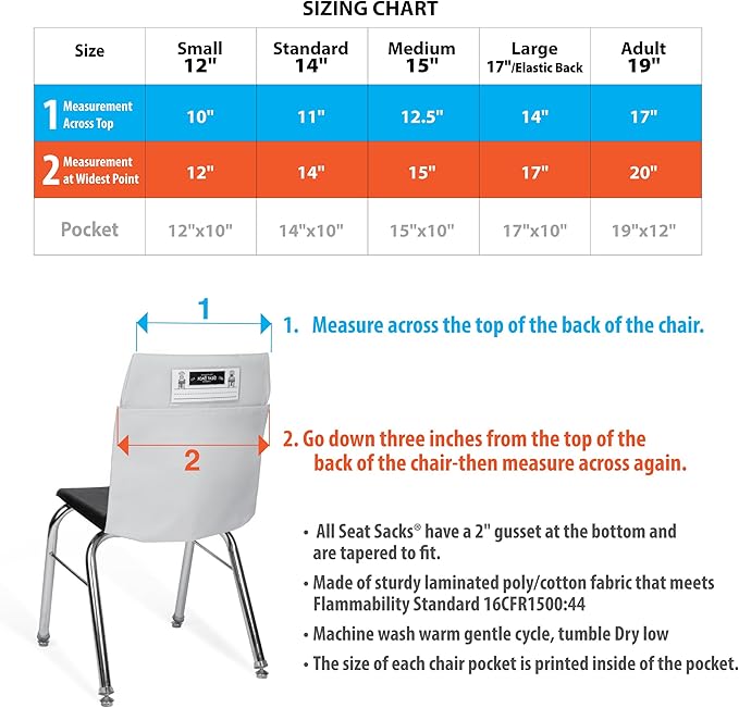 Seat Sack Student Chair Storage Pocket - 17", Single Pocket, Classroom Chair Organizer for Student Desks, Durable Over-the-Chair Storage, Purple, 1-Pack
