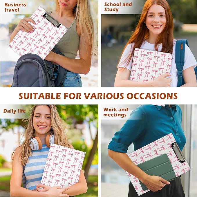 Lacama Coquette Pink Bow Clipboard for Women Students, Back to School Supplies, Preppy Girly Aesthetic Project Folders with Metal Clip or Office Classroom Desk, 12.4x9.25 in