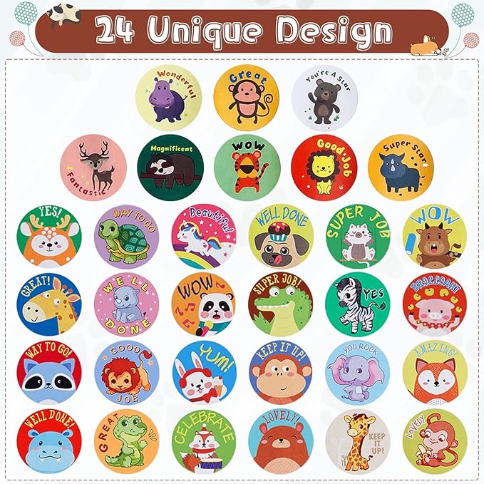 Outus 3 Rolls Motivational Stickers for Kids, 1500 Pcs Inspirational Cartoon Reward Stickers Teacher Supplies for Potty Training School Classroom Students Prizes, 24 Designs(Chic Style)
