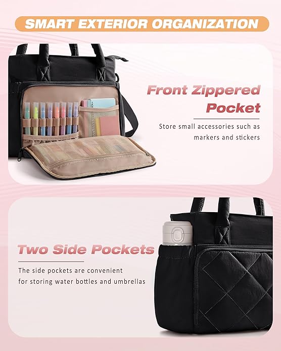Marscamd Puffer Bible Bag with Crossbody Strap and Water Bottle Pockets, Quilted Bible Tote Church Bag for Women