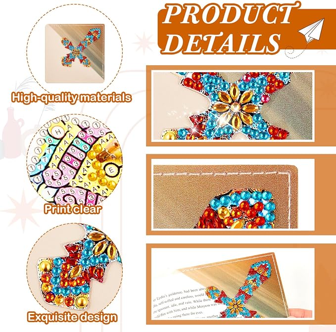 6 Pcs Cross Diamond Art Bookmarks Diamond Painting Bookmark Kits Cross Crystal Bookmarks 5d Rhinestone Crystal Painting Book Markers Gifts for Women Craft Read Office Home DIY Book Lovers