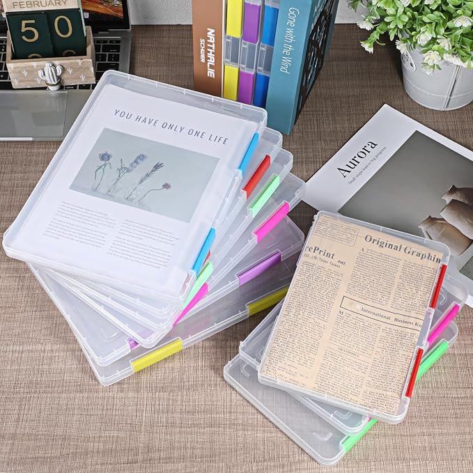 12 Pack Board Game Storage Containers Clear A4 A5 File Box with Labels Multicolor Document Plastic Storage Box Sticker Art Supplies Organizers for Office Home School Supplies(2 Sizes)
