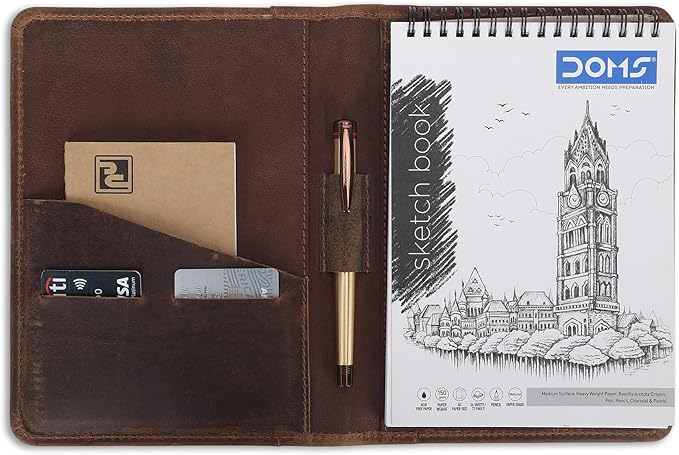 Leather Junior Padfolio for Men Women Business Portfolio Folder Compact 5 x 8 Legal Pad Organizer with Pen Loop Professional Resume Interview Document Holder Padfolio (Dark Brown)