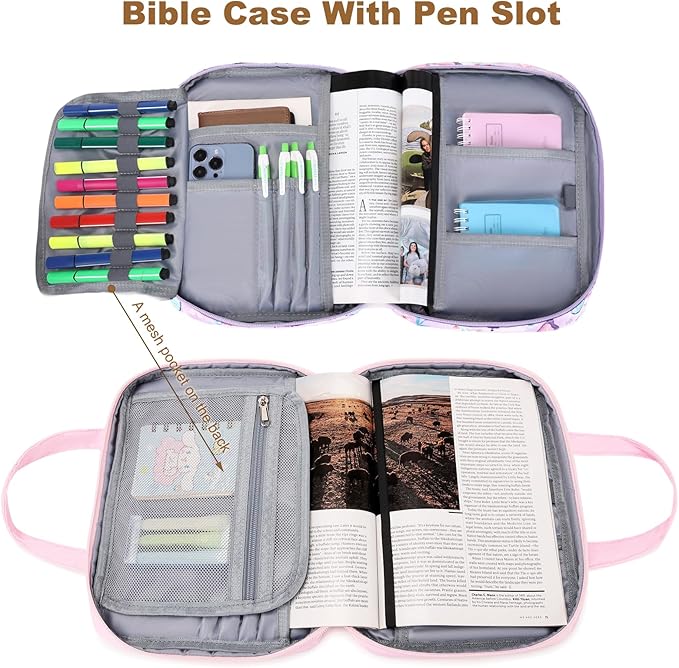 Octsky Bible Cover Case for Women Girls for Medium and Large Bibles, Checkered Pink