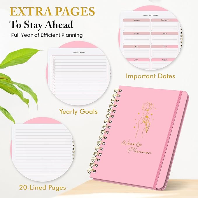 Undated Weekly Planner – Minimalist Daily Planner Notebook for Work, Home & Daily Writing | Simple Matte Planner for Goals, Appointments, Notes & Productivity, Elegant Cardstock Pages, Pink