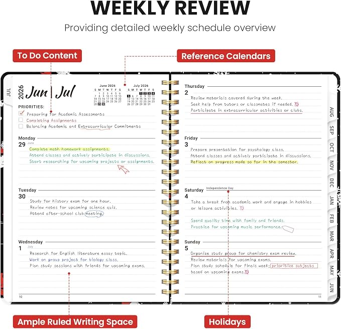 Planner 2026-2027, Monthly and Weekly Academic Planner July 2026 - June 2027, Hardcover Student Teacher Planning Agenda Calendar Book with Tabs, Perfect for Office School Supplies, A5 (6.3" x 8.5") - Skate Pup