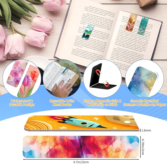 100 Pcs Magnetic Bookmarks Bulk, Cute Magnet Bookmark Page Clips - Magnetic Book Marks for Reading, Book Lovers, Teacher, Students, Women, Men – Party Favors, Teacher Gift, Bookmark Gift (Unique)
