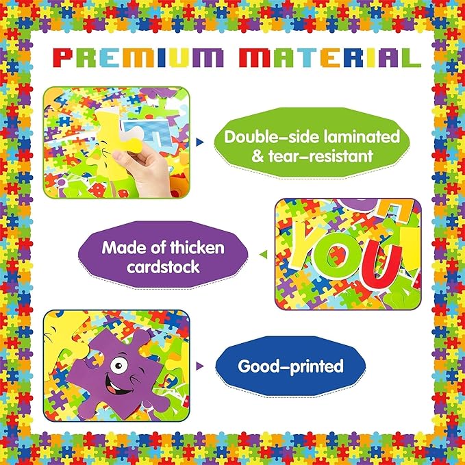 Puzzle Bulletin Board Cutouts Set - 123P Back to School Welcome You Fit Right in Positive Accent Decorations Colorful Puzzle Pieces Borders, First Day of School Student Classroom Wall Decor
