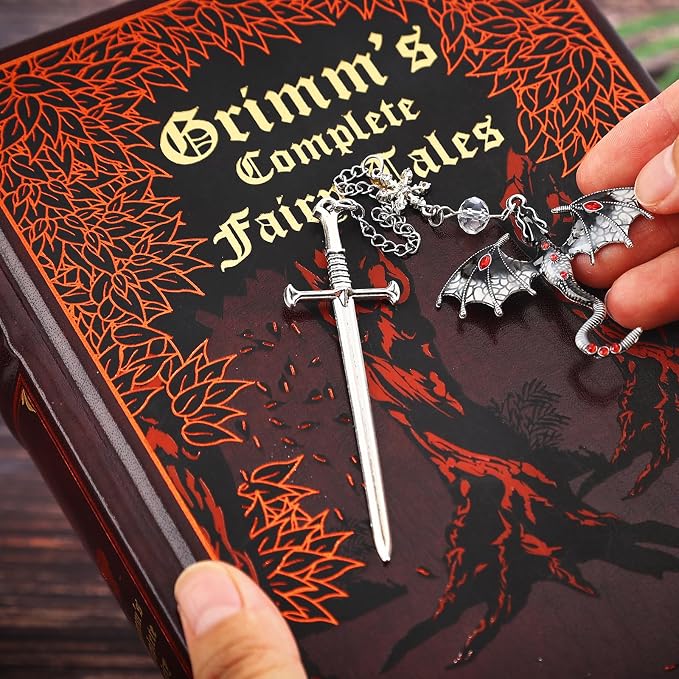 Vintage Fourth Wing Bookmark, Sword Bookmarks with Gray Dragon Chain Pendant-Fantasy, Cool Book Mark for Reading Women, Men, Book Lovers, Girls, Teens and Students
