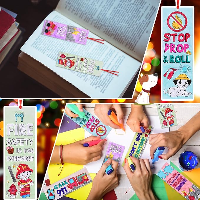 Dispowreath 60 Pcs Fire Safety Coloring Bookmarks Color Your Own Fire Prevention Blank Firefighter Bookmarks Safety Lessons Gifts for Teachers & Students Classroom Supply Prizes Party Favors