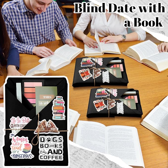 Resurhang 8 Set Blind Date with a Book Gift Box Supplies Kits Librarian Gift Excluding Books Bookish Club Gifts Bulk for Women Lovers Bookish Readers Gifts for Teachers Friends Men (Black)