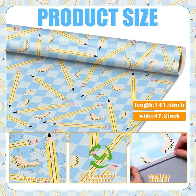 Ctosree 2 Roll Blue Checker Pencils Bulletin Board Paper 4x12ft/1.2x3.6m Non Woven Bulletin Background Wallpaper Fade Resistant Board Roll Decoration for Arts Crafts Office School Classroom(Blue)