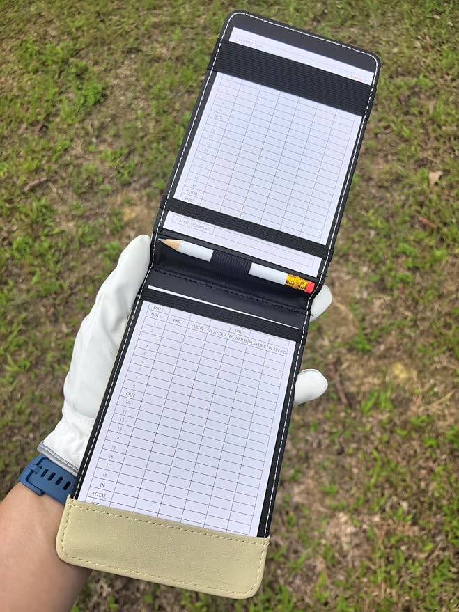 Leather Golf Scorecard Holder & Yardage Book Cover – Slim Microfiber Leather Case for Walking Players | Fits 4.5"x7" Scorecards & Yardage Books | Bonus Pencil & Scorecards