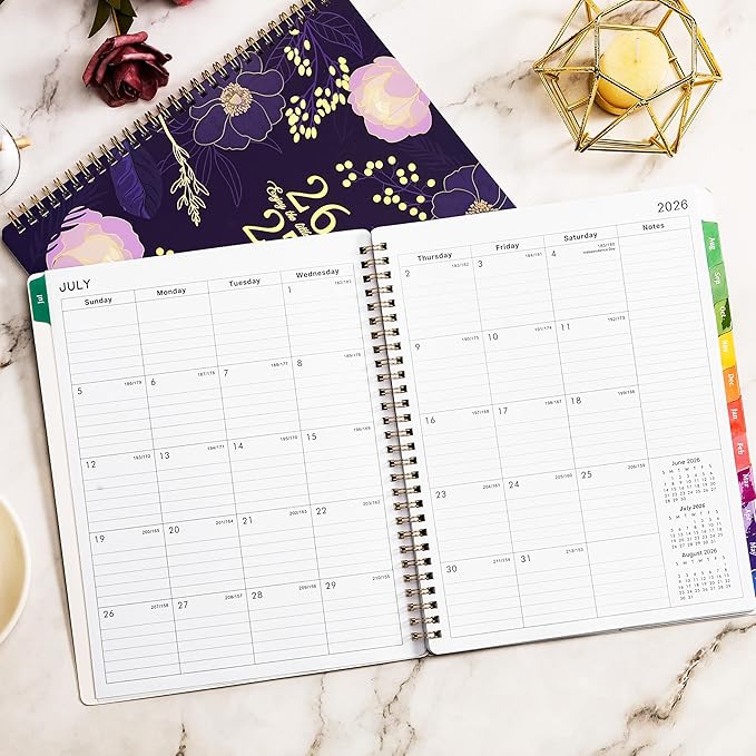 Planner 2026-2027 - Academic Planner 2026-2027, July 2026 - June 2027, Weekly & Monthly Planner, 8'' x 10", Calendar Planner, Colorful Monthly Tabs, Twin-wire Binding, Back Pocket, Holidays, Purple