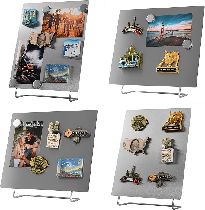 Large Magnetic Bulletin Board – Dry Erase Memo Board with Stand – Metal Easel for Magnet Display – 12x10 Inches + 4 Magnets