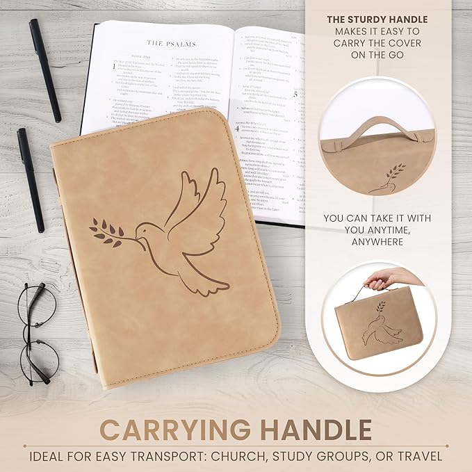 Bible Holder Case for Women | Bible Carrying Case for Men Premium Quality Waterproof PU Leather Bible Case for Girls | Detachable Wristlet, Carrying Handle & Multifunctional Pockets | Kids Bible Case