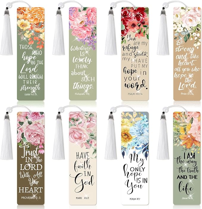 8 Pieces Christian Bible Verse Diamond Art Bookmarks 5d Christian Beaded Bookmark Acrylic Tassel Bookmark for DIY Making Beginners Adults Arts Craft Supplies (Floral Christian)
