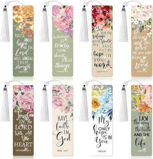 8 Pieces Christian Bible Verse Diamond Art Bookmarks 5d Christian Beaded Bookmark Acrylic Tassel Bookmark for DIY Making Beginners Adults Arts Craft Supplies (Floral Christian)