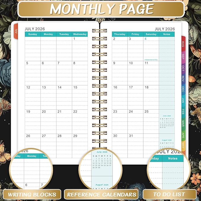 Pocket Calendar 2026-2027 - Pocket Planner 2026-2027 for Purse, Jul.2026 - Jun.2027, 4.1'' × 6.8'', Weekly Monthly Planner with Colorful Month Tabs, Strong Twin-wire Binding, Small Daily Academic Calendar - Butterfly