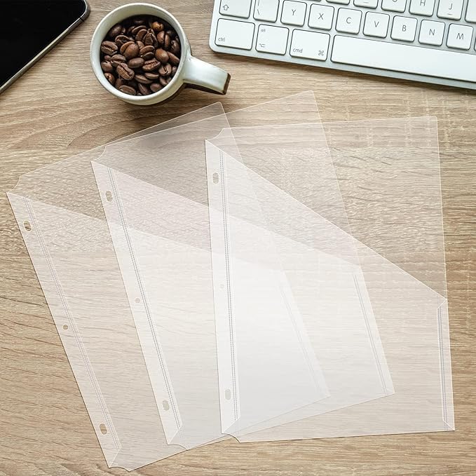 OEBSR 30Pack 3 Hole Punch Clear Plastic Document Folders,Organized Up Poly Translucent Slash Slash File Jacket US Letter/ A4 Size 18C(1.8mm),L-Tape Transparent Document Folders Copy Safe Pockets