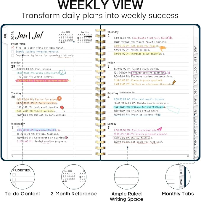 8.5" x 11" Academic Planner 2026-2027, Weekly & Monthly Calendar Planner Book, July 2026 – June 2027, Large Hardcover Organizer with Tabs, Perfect for Teachers, Students, Women & Men – A4, Navy